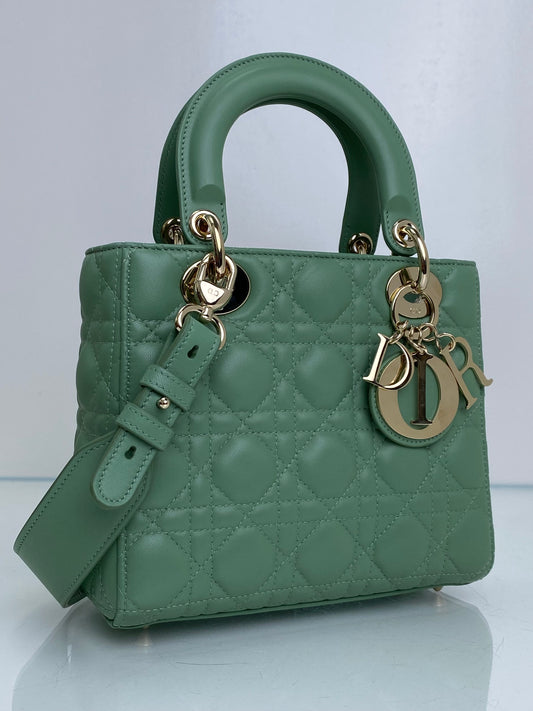 Christian Dior Green Lady Dior Cannage Small Bag GHW