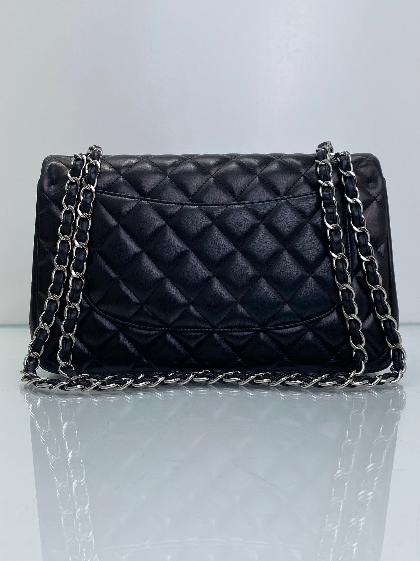 Chanel Black Quilted Lambskin Classic Double Flap Jumbo Bag GHW #17