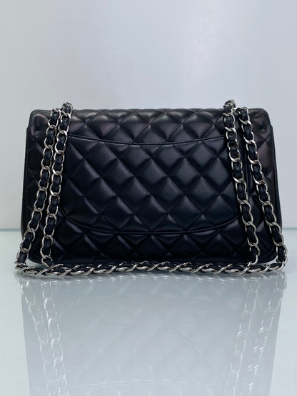 Chanel Black Quilted Lambskin Classic Double Flap Jumbo Bag GHW #17