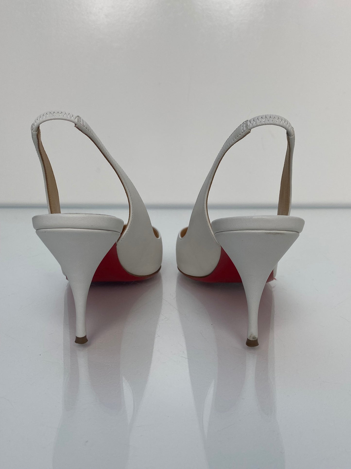 Christian Louboutin White Patent Sling 80 Pumps, 38