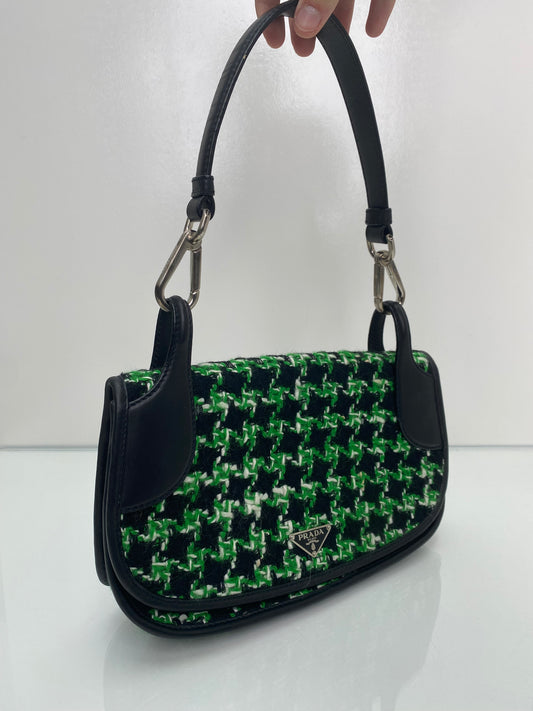 Prada Green/Black Tweed Logo Shoulder Bag