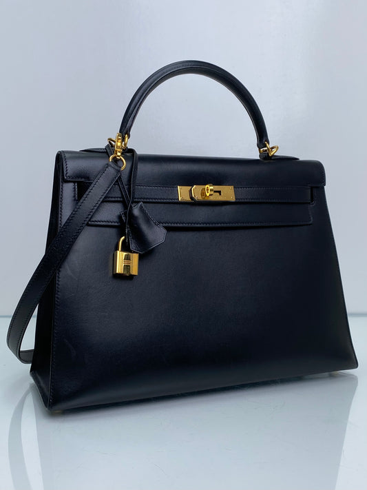 Hermes Kelly Sellier Noir Box Calf GHW #G