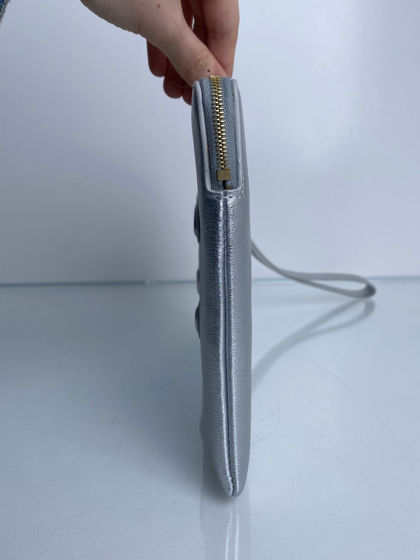 Celine Cuir Triomphe Small Pouch Metallic Silver