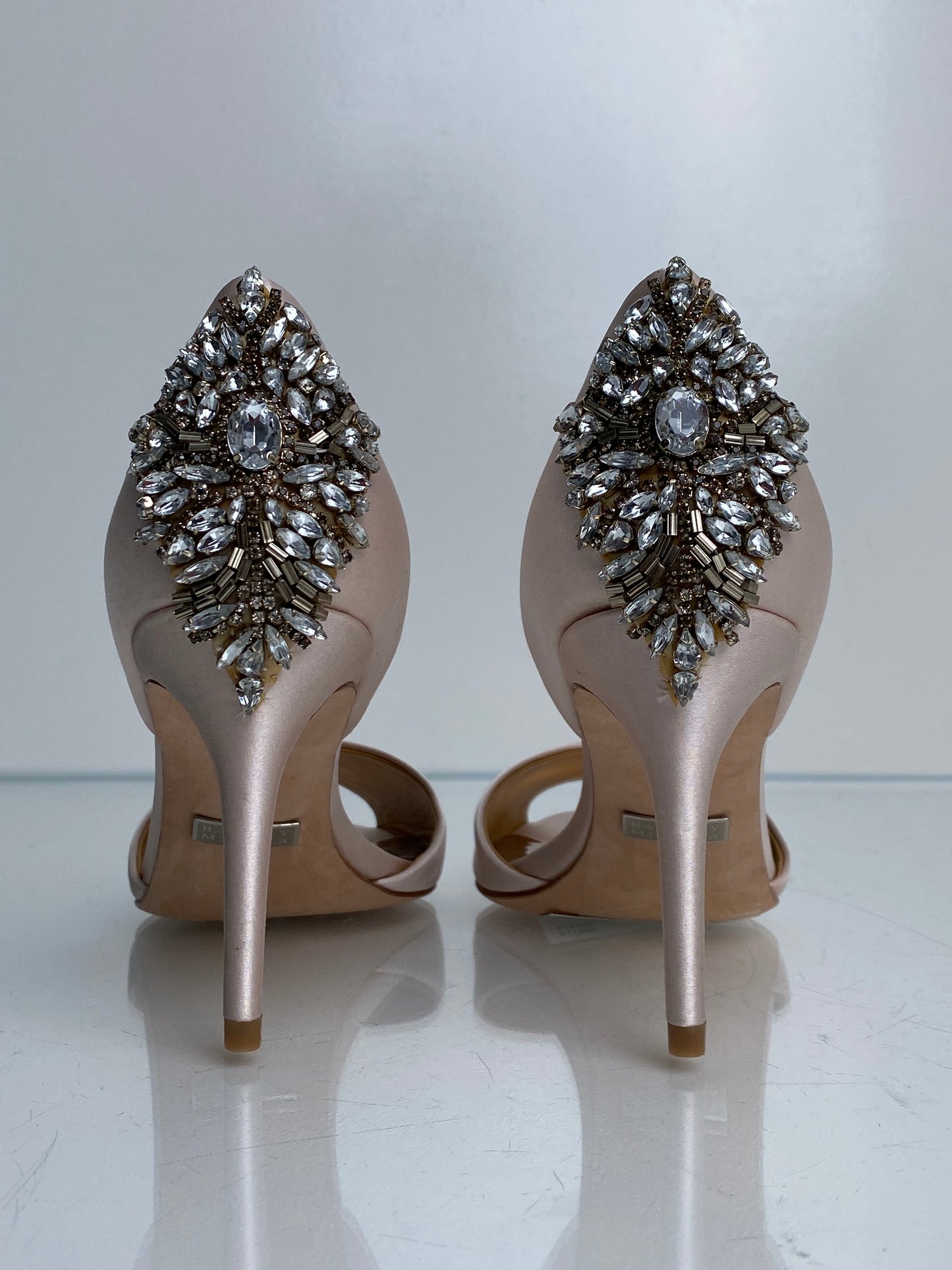 Badgley Mischka Pink Satin Peep Toe Heels, 7.5