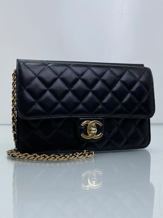 Chanel Vintage Black Crossing Times Flap Bag Quilted Lambskin GHW #18