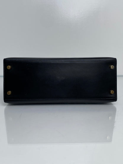 Hermes Kelly 28 Black Box Leather GHW #X