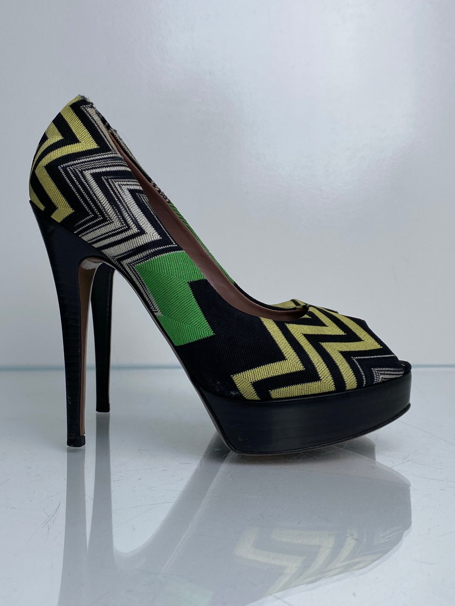 Missoni Black, Green, & Yellow Print Pumps, 38