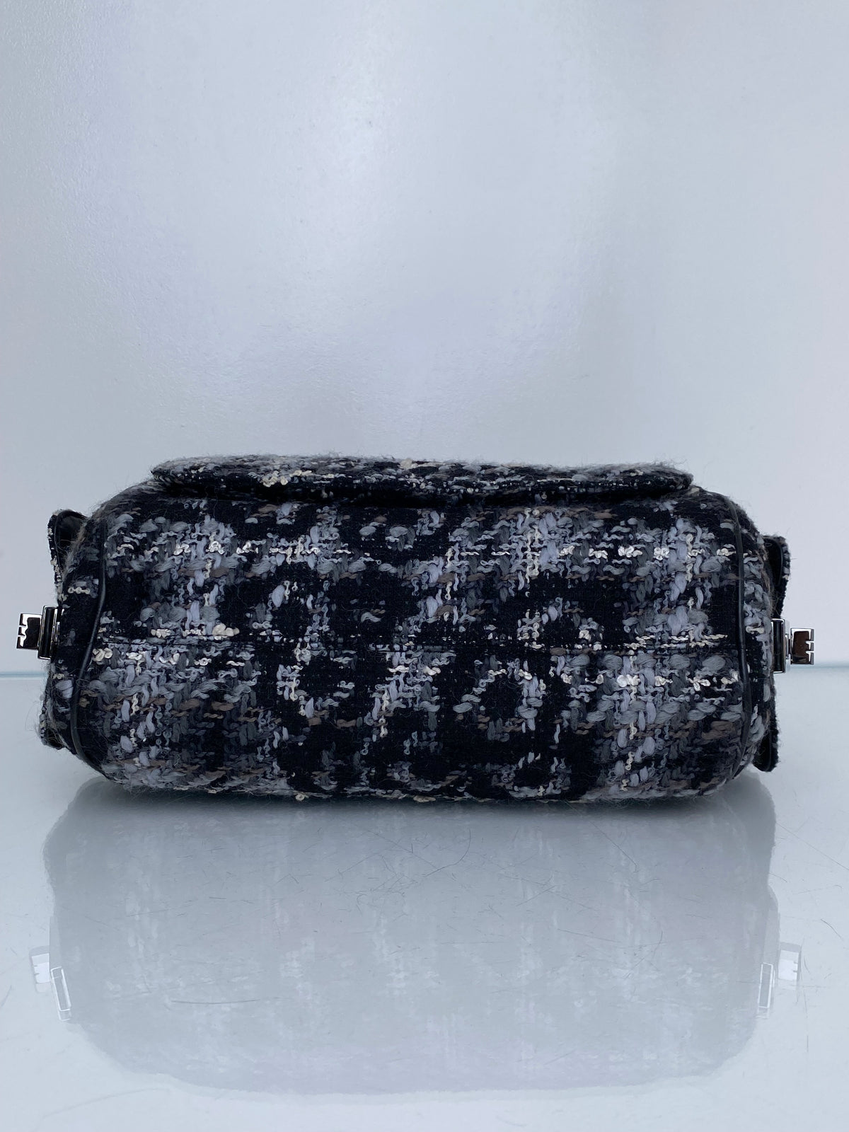 Chanel Black 2.55 Tweed Chain Bowler Bag SHW