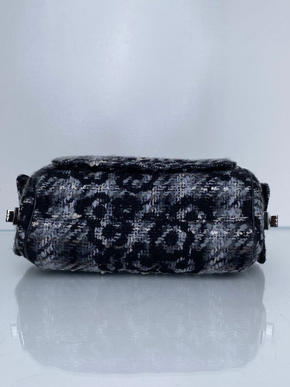 Chanel Black 2.55 Tweed Chain Bowler Bag SHW