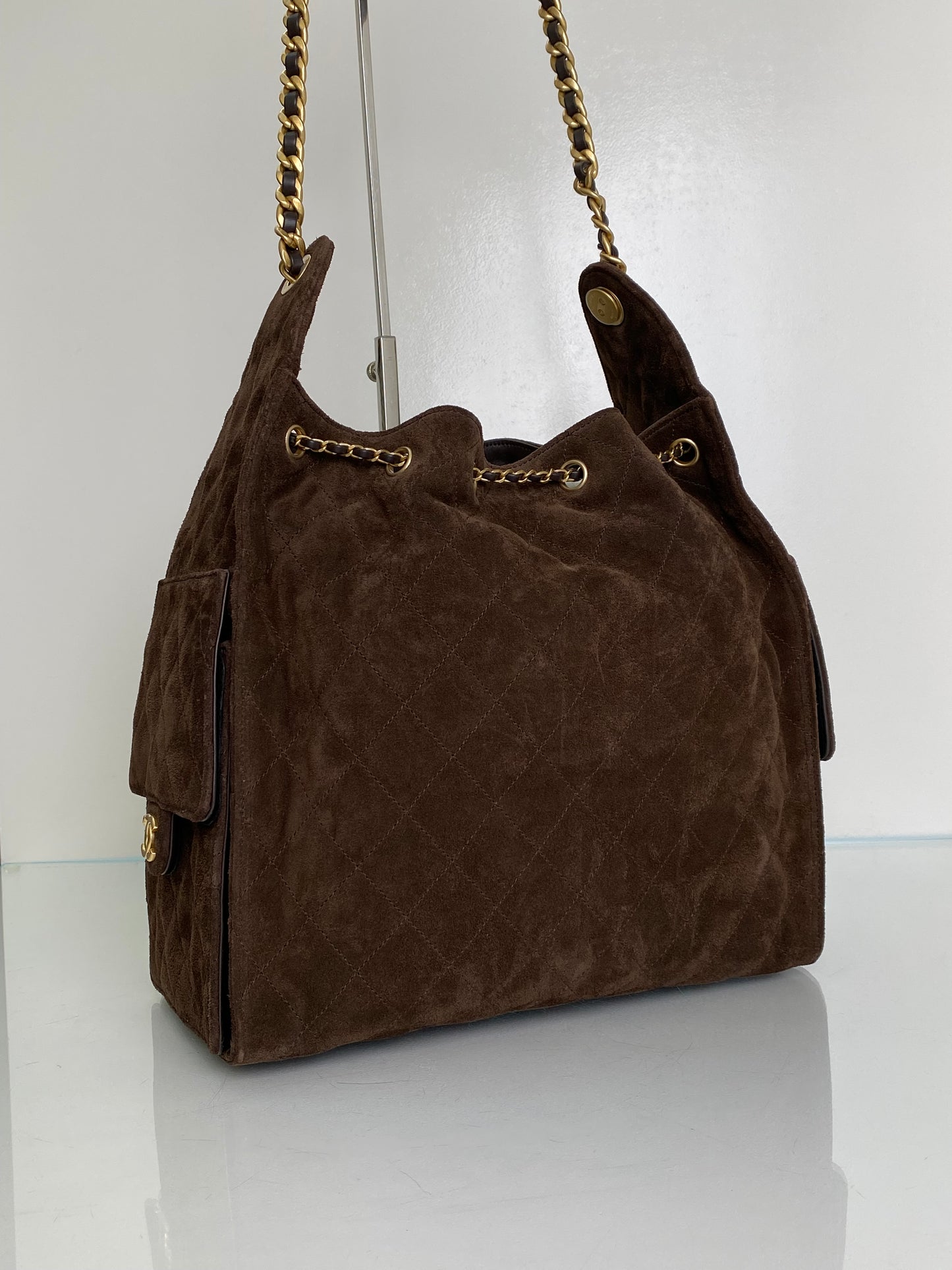 Chanel Dark Brown Suede Medium 25 Hobo Bag GHW