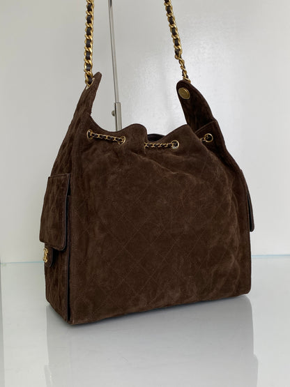 Chanel Dark Brown Suede Medium 25 Hobo Bag GHW