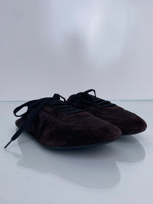 Prada Collapse Re-Nylon And Suede Brown Sneakers, 38