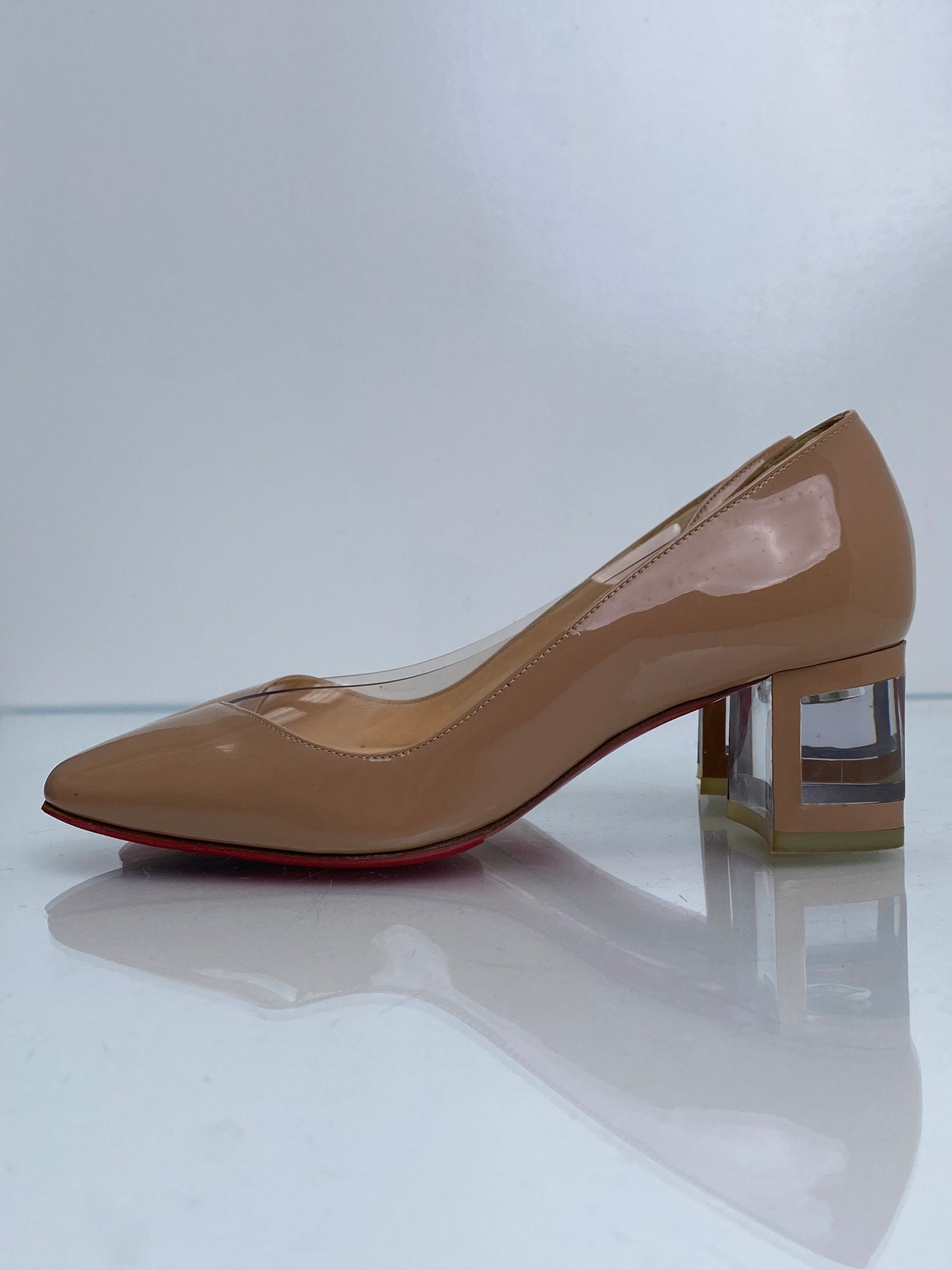 Christian Louboutin Nude & Clear Block Heels, 35