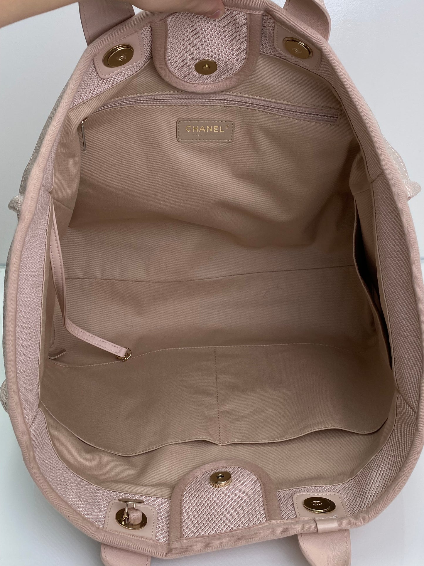 Chanel Light Pink Mixed Fibers Deauville Tote Bag GHW