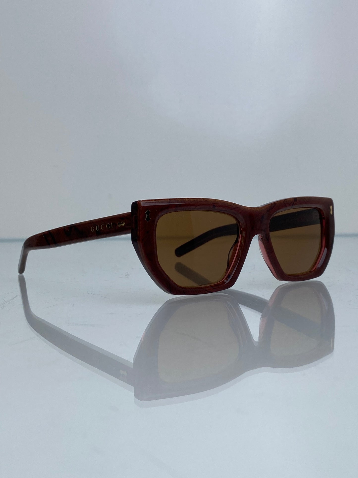 Gucci Burgundy / Brown Sqauare Wood Grain Sunglasses