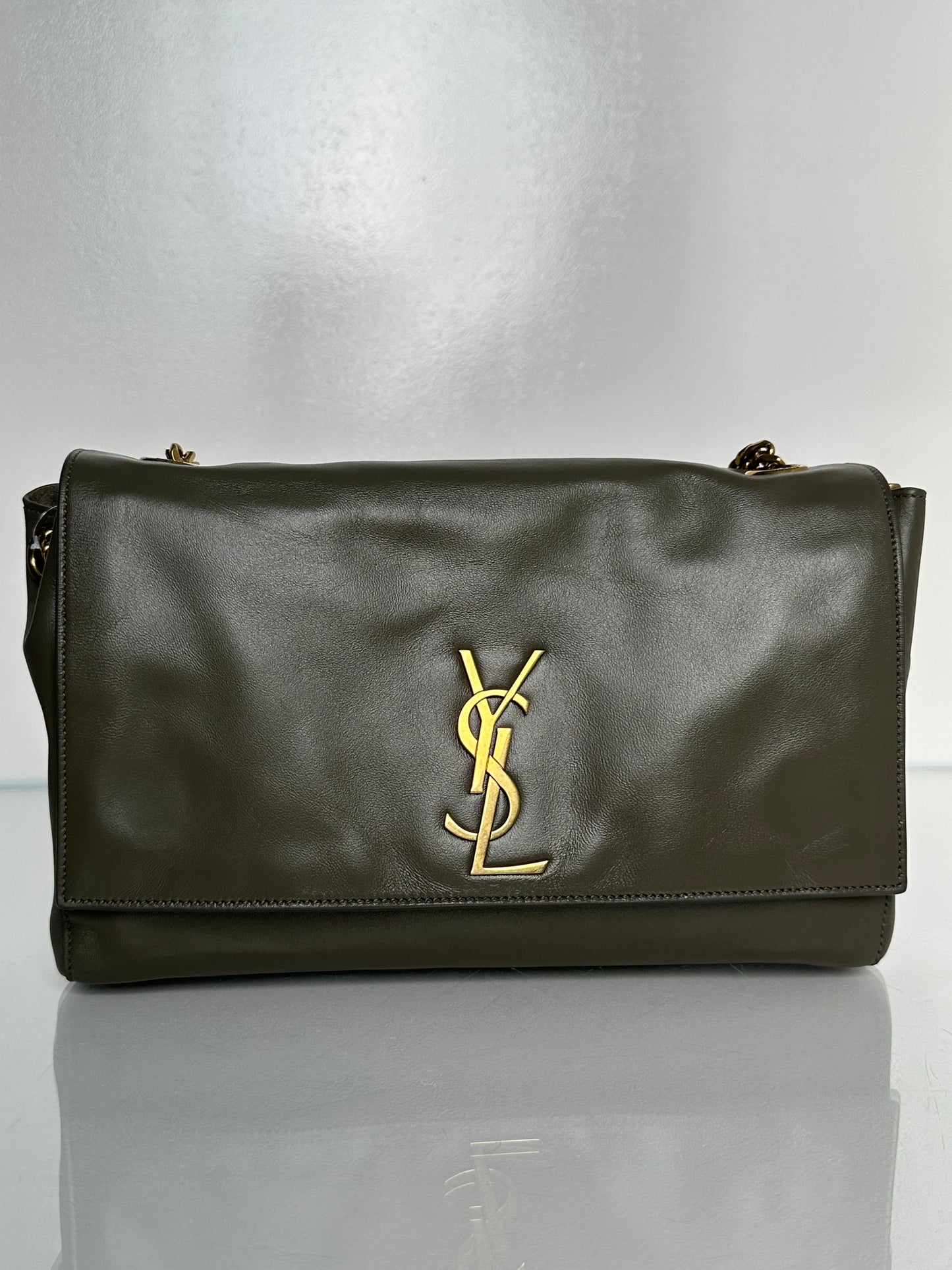 Saint Laurent Grey / Taupe Suede Reversible Kate Bag GHW