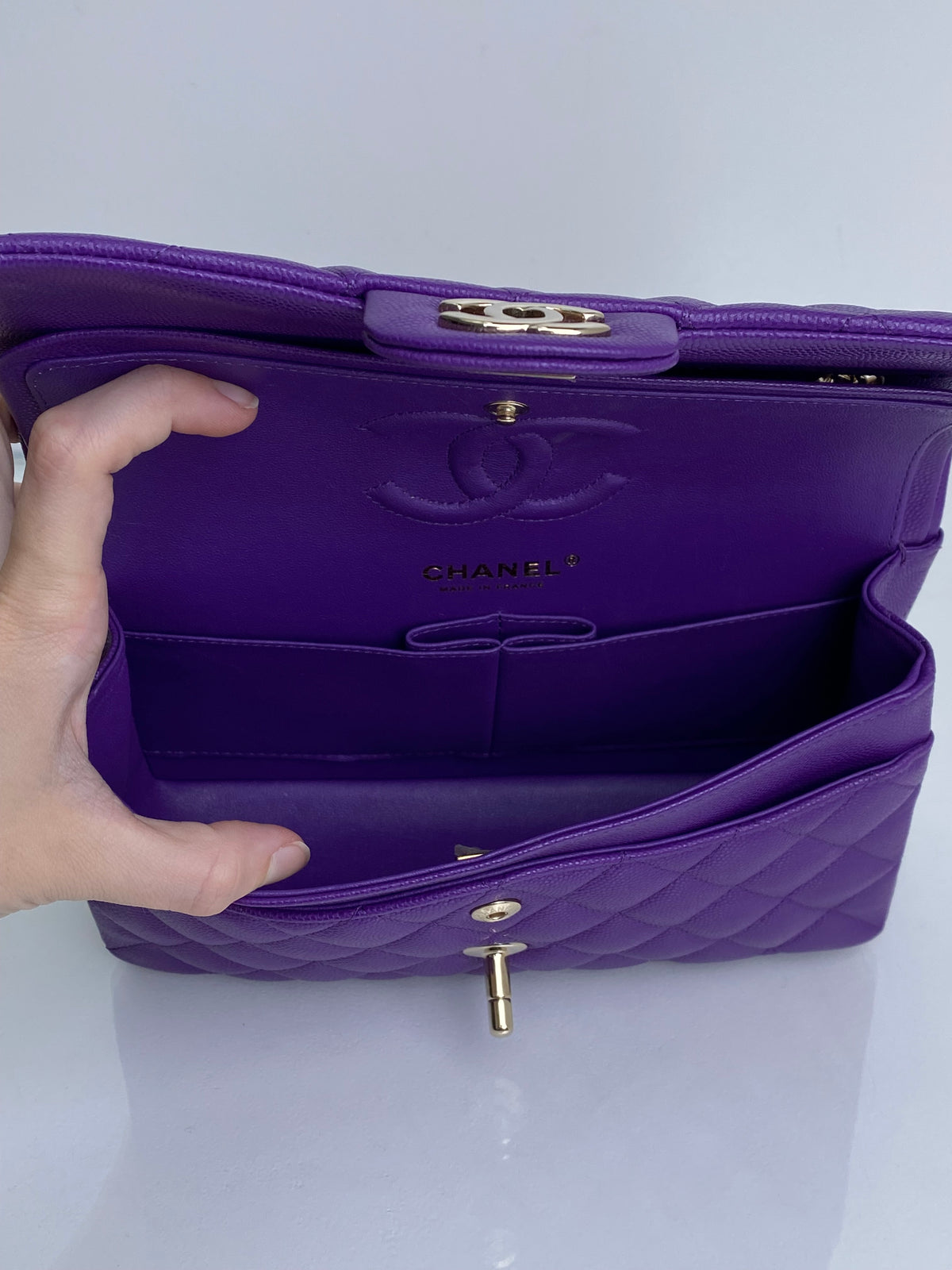 Chanel Purple Caviar Small Double Flap Bag GHW
