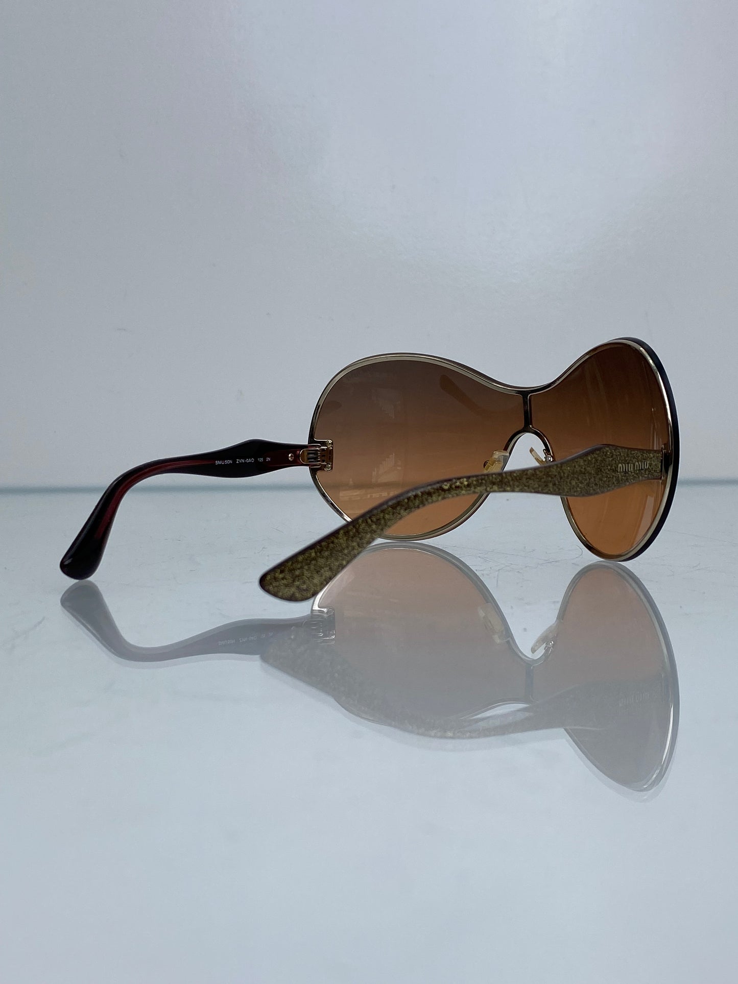 Miu Miu Gold Oversized Shield Sunglasses