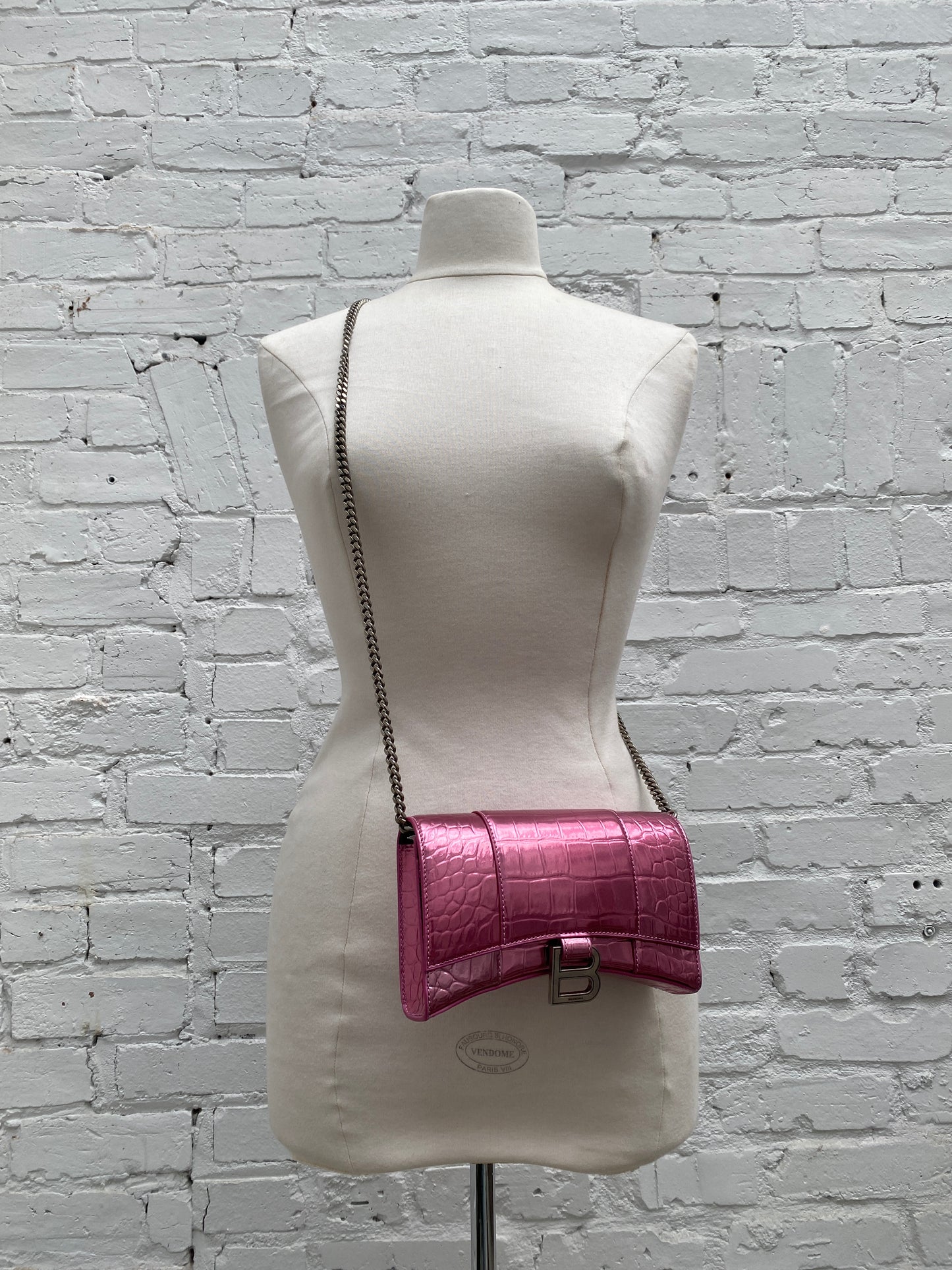 Balenciaga Pink Croc Embossed Crossbody