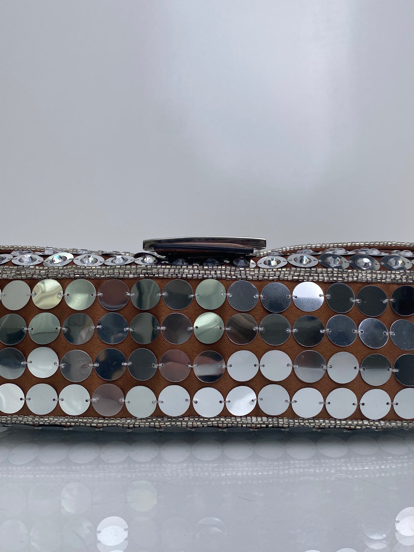 Fendi Brown & Silver Sequin Baguette Bag SHW