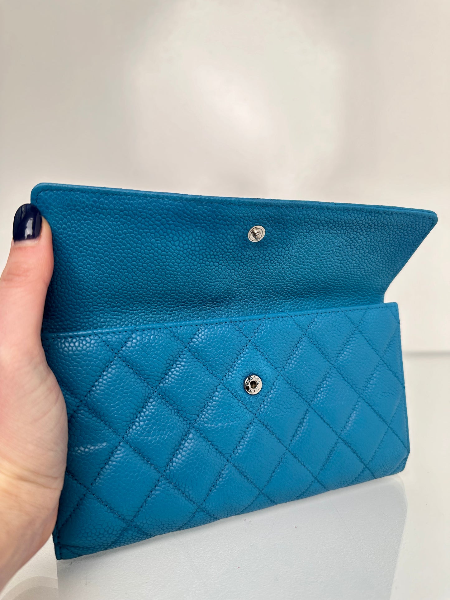 Chanel Quilted Caviar Leather Blue Long Wallet SHW