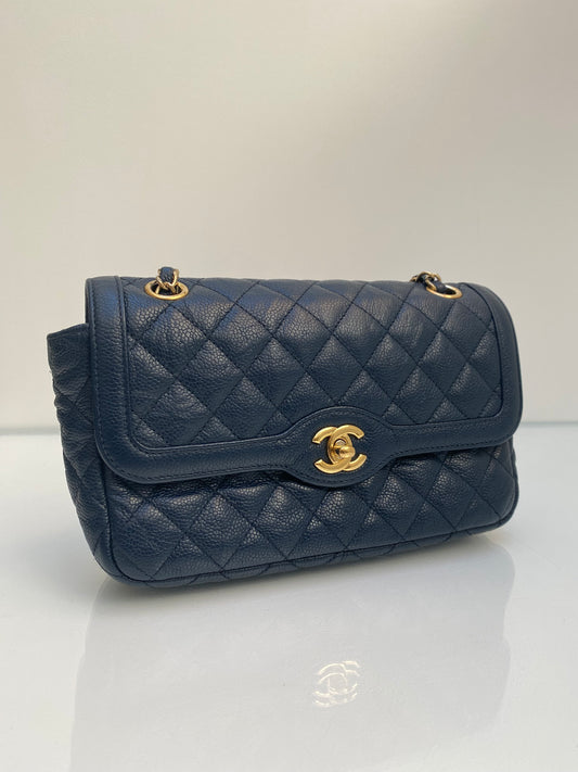 Chanel Small Quilted Blue Caviar Leather Single Flap GHW