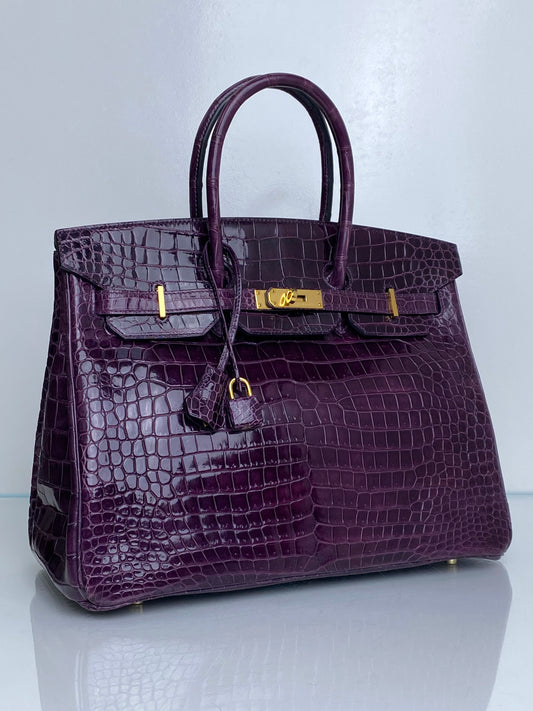 Hermes Birkin 35 Amethyst Shiny Porosus GHW #O