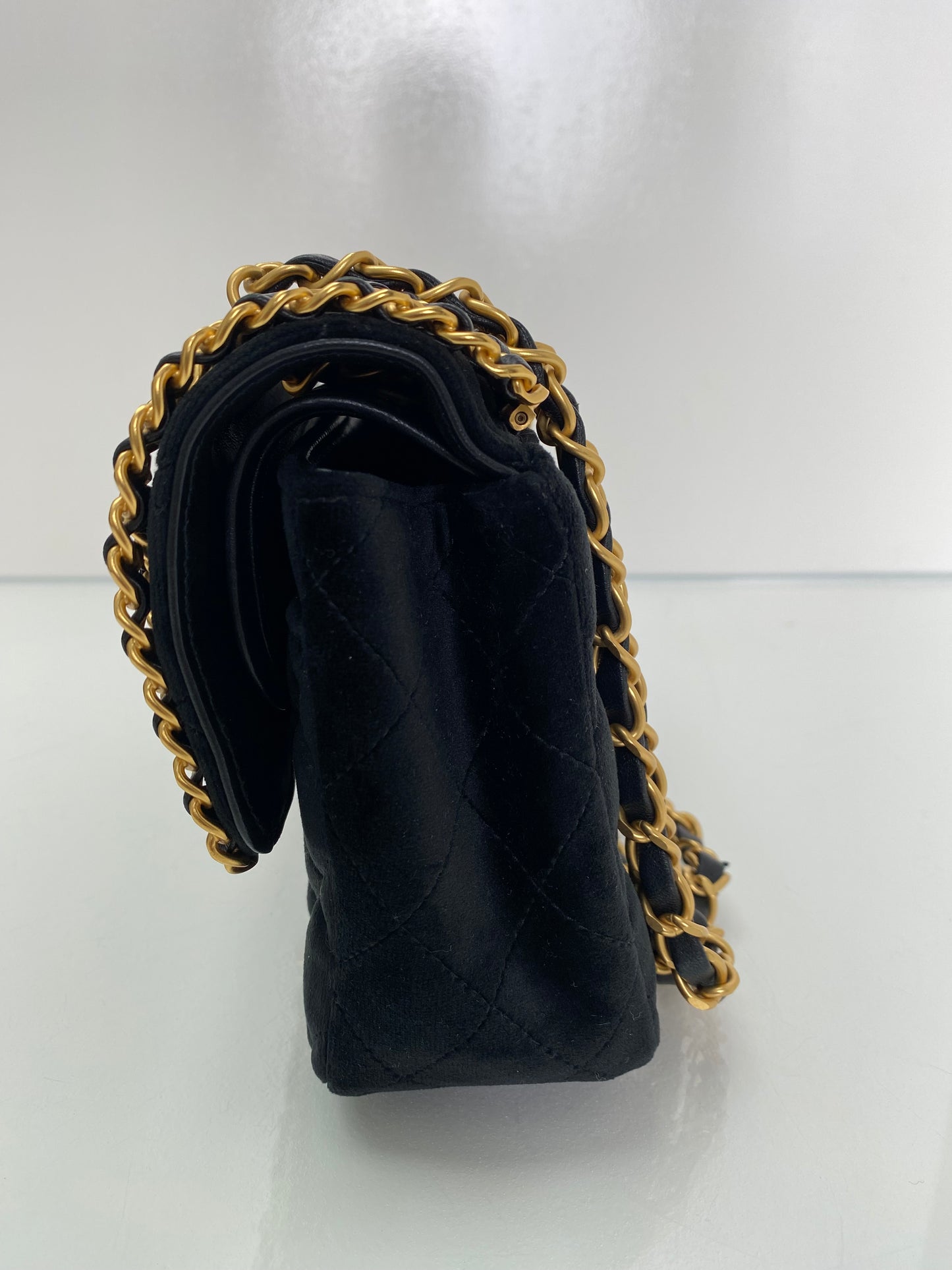 Chanel Black & Gold Velvet Double Flap Timeless Chained Bag GHW