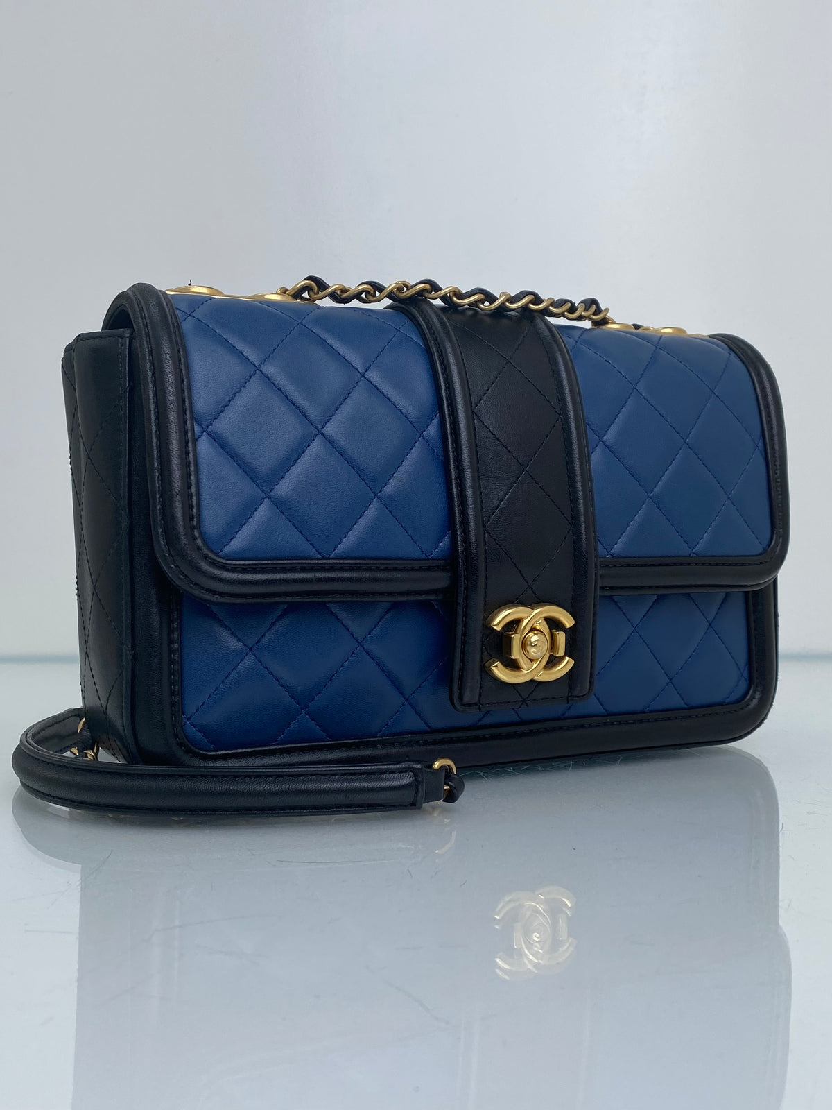 Chanel Navy & Black Elegant CC Medium Flap Bag GHW