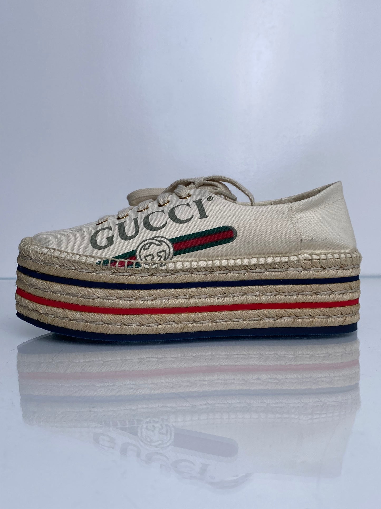 Gucci White Logo Platform Espadrille Sneakers, 38.5