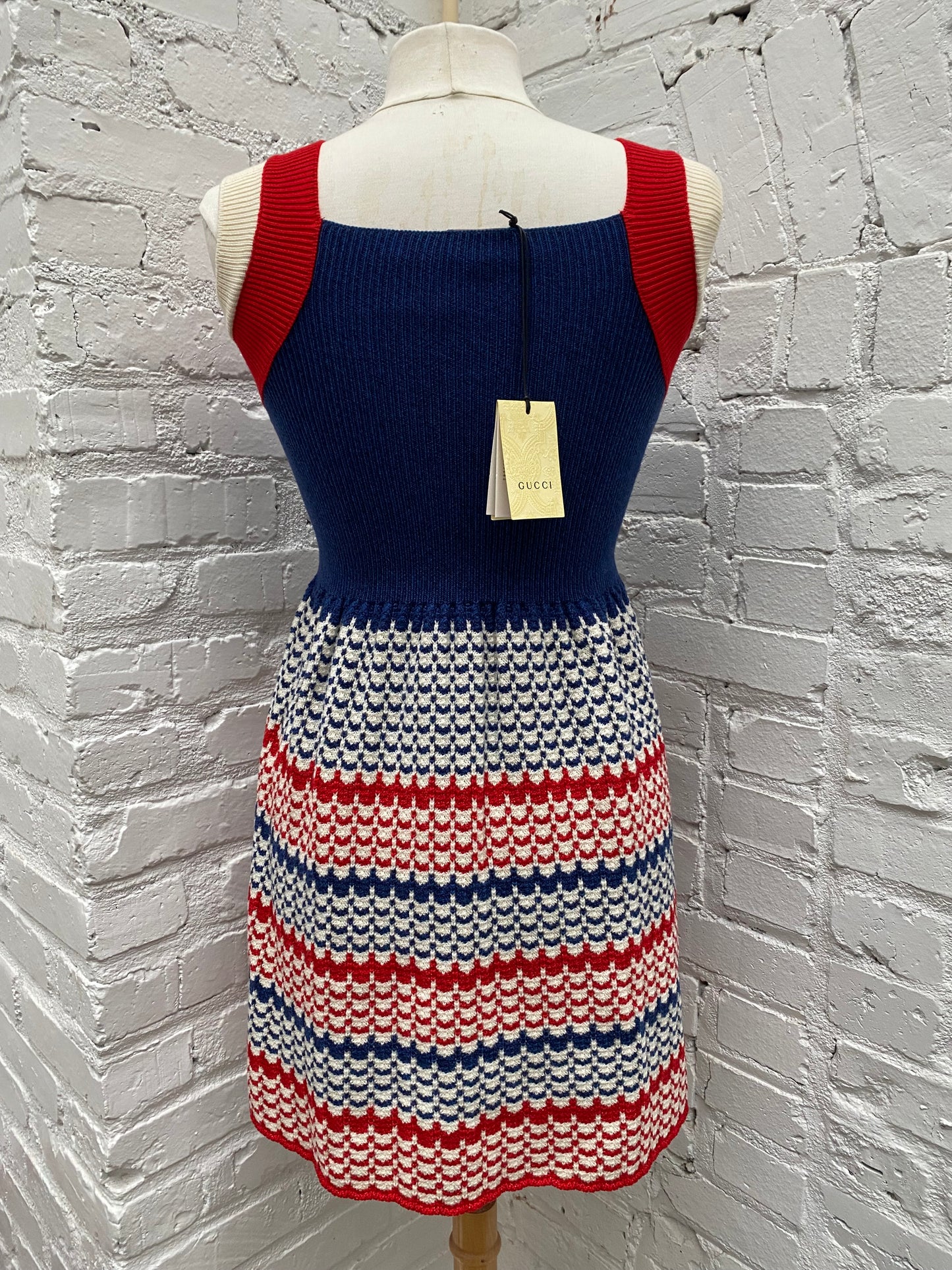 Gucci Kids Red, White, Blue Scalloped GG Dress, 12Y