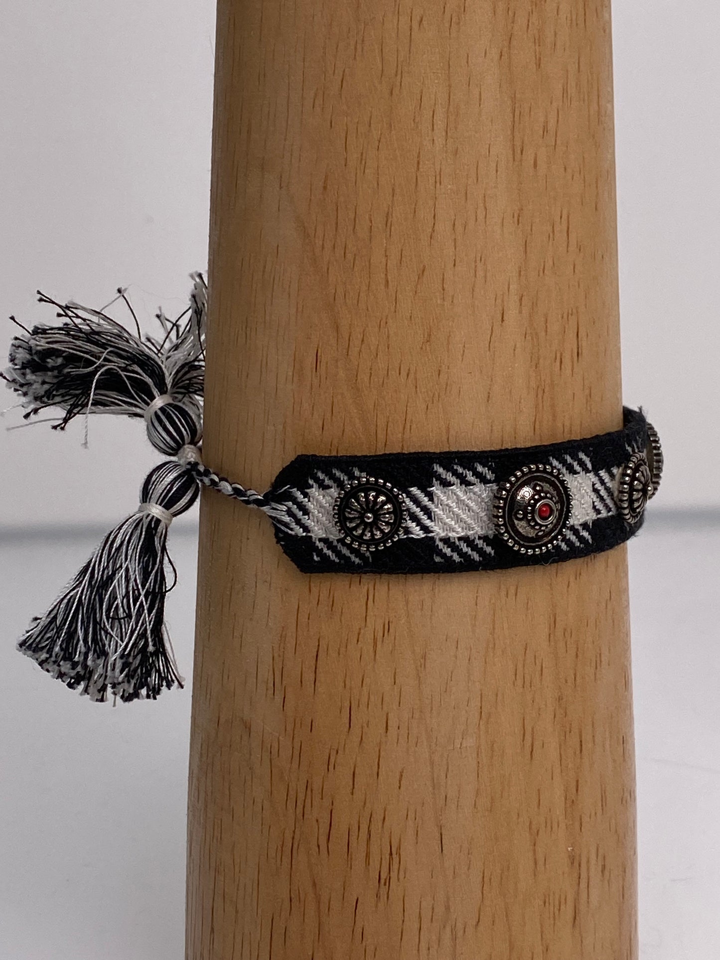 Christian Dior Black & White Checkered Embellished Friendship Bracelet