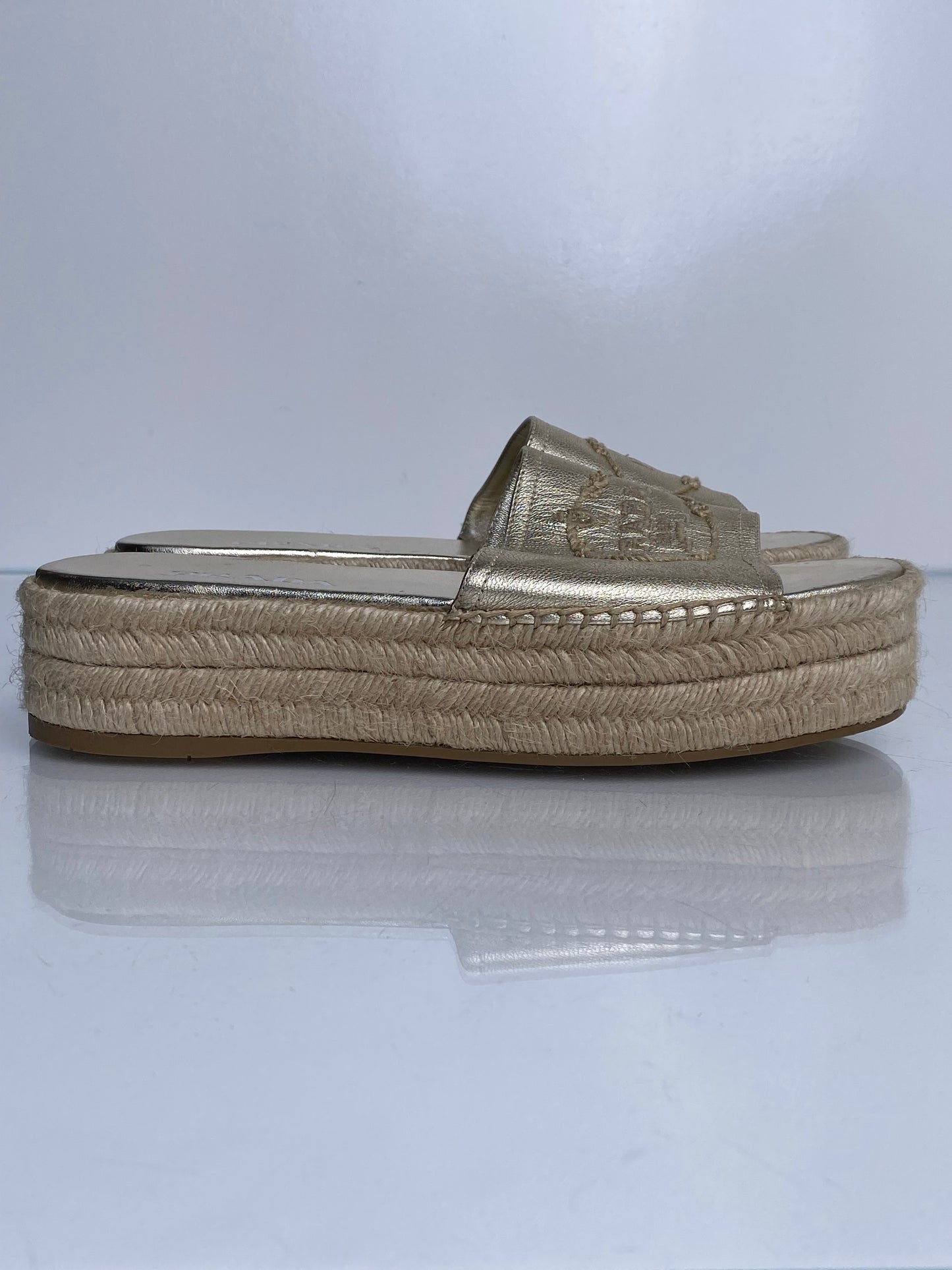 Prada Champagne Platform Espadrilles, 39.5