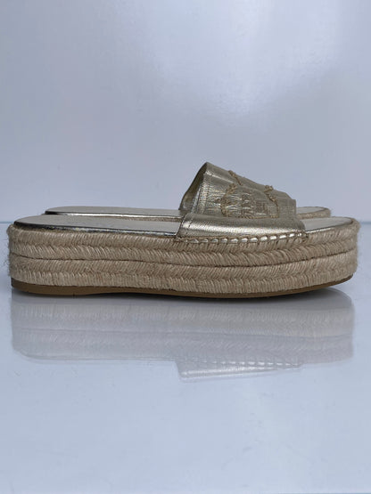 Prada Champagne Platform Espadrilles, 39.5