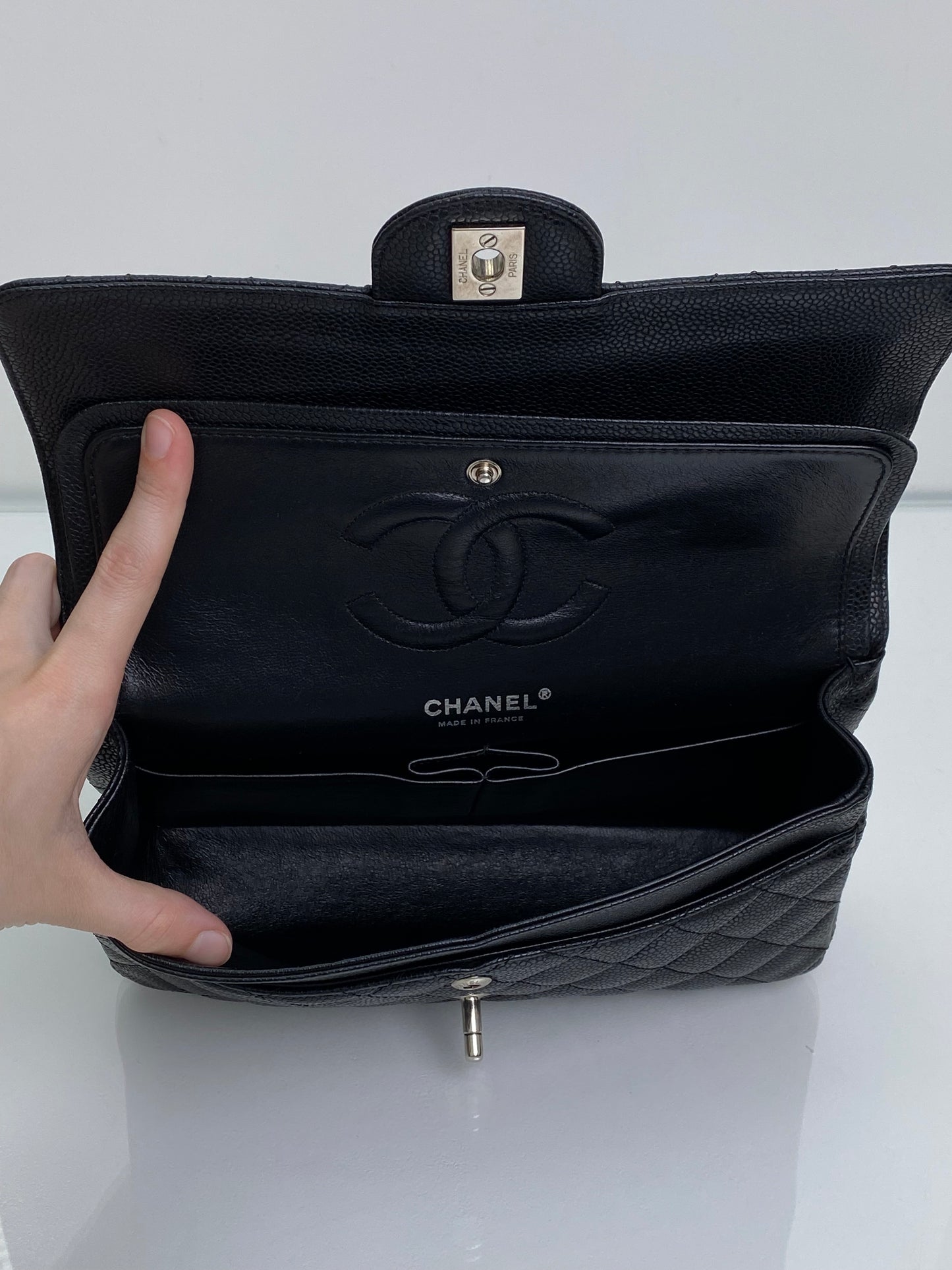 Chanel Black Caviar Classic Double Flap Medium Bag SHW #12