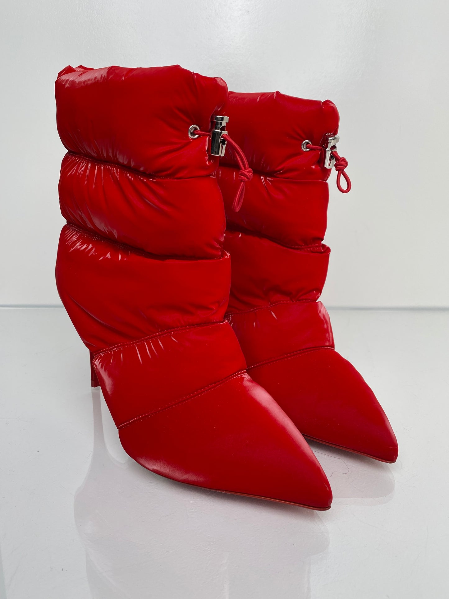 Christian Louboutin Red Puffer Heeled Booties, 39
