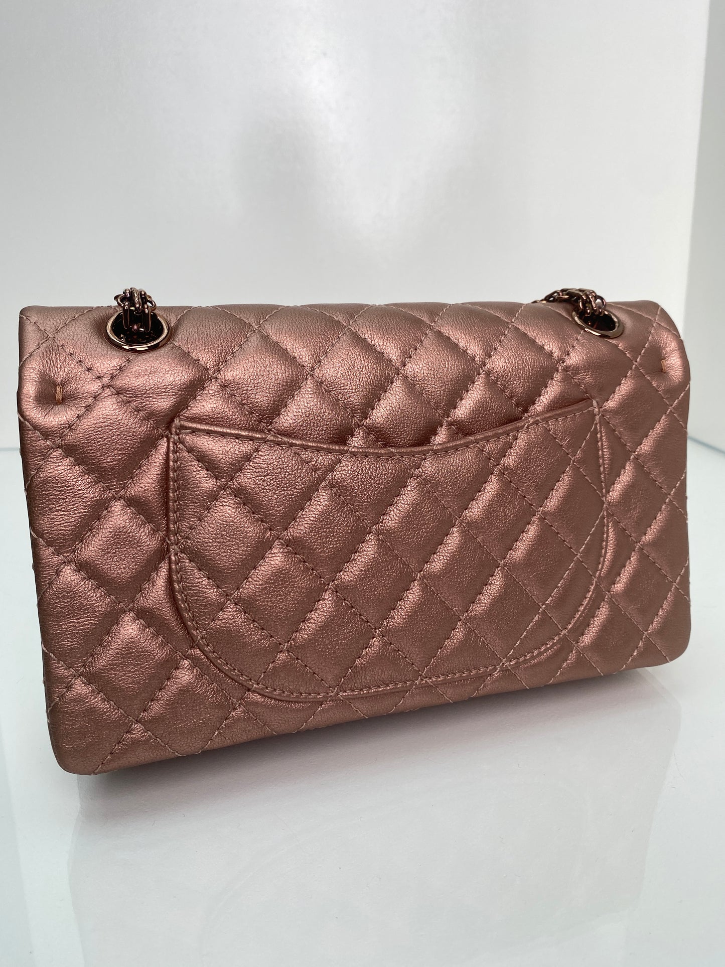 Chanel 225 Medium Double Flap Rose Gold Metallic Bag Reissue RGHW