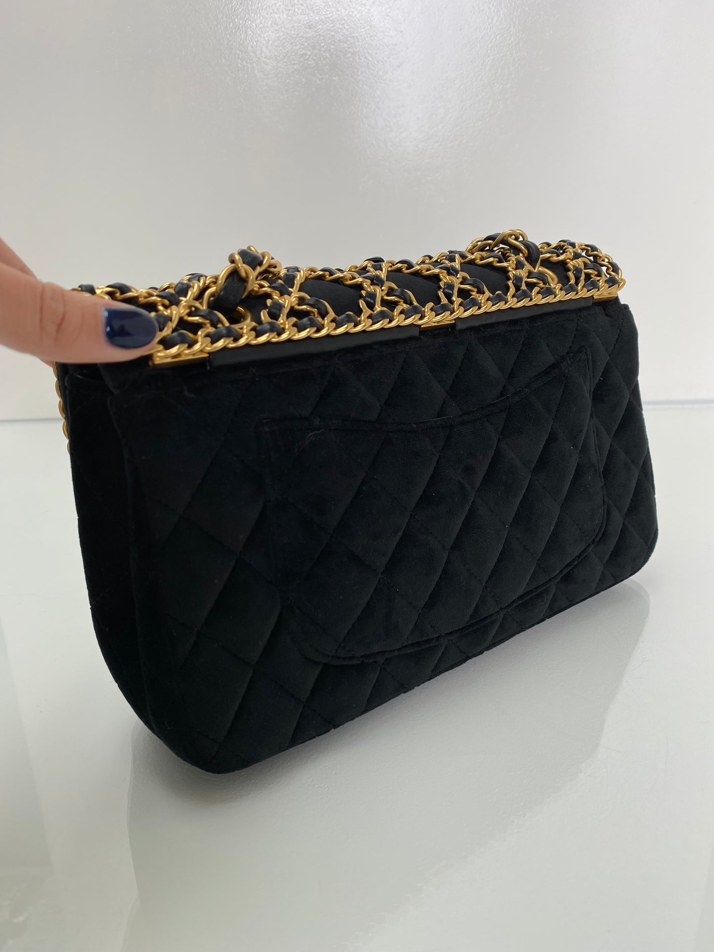 Chanel Black & Gold Velvet Double Flap Timeless Chained Bag GHW