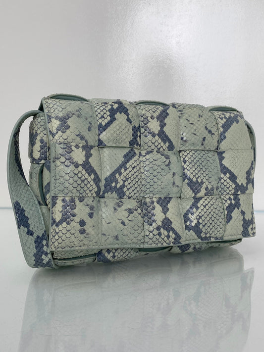 Bottega Veneta Padded Casette Gray & Mint Python Embossed Crossbody