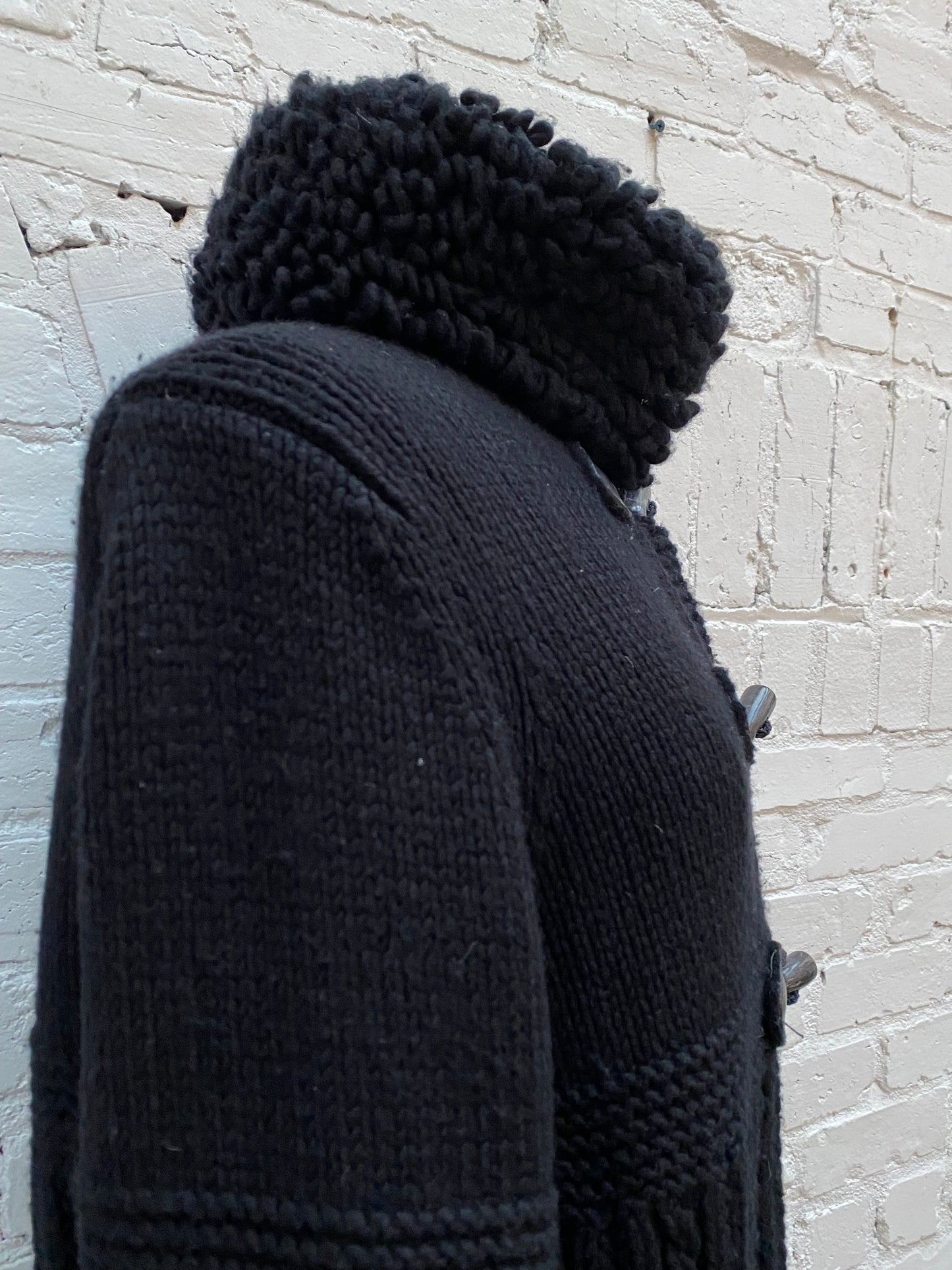 Chanel Vintage Black Cashmere Horn Closure Cardigan, 42