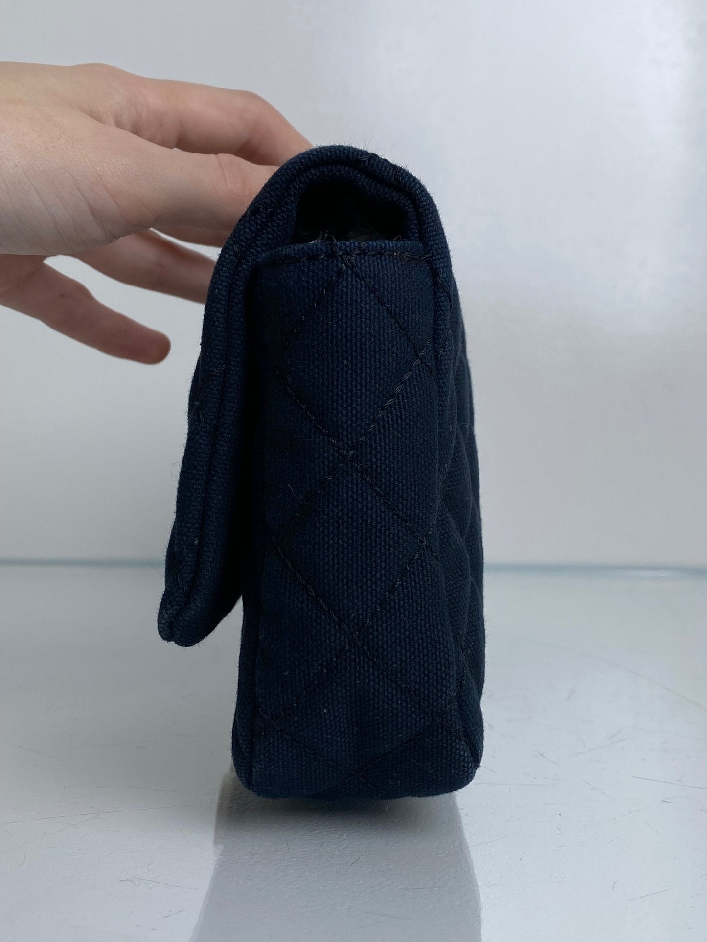 Chanel Cruise Black Canvas Quilted Clutch SHW