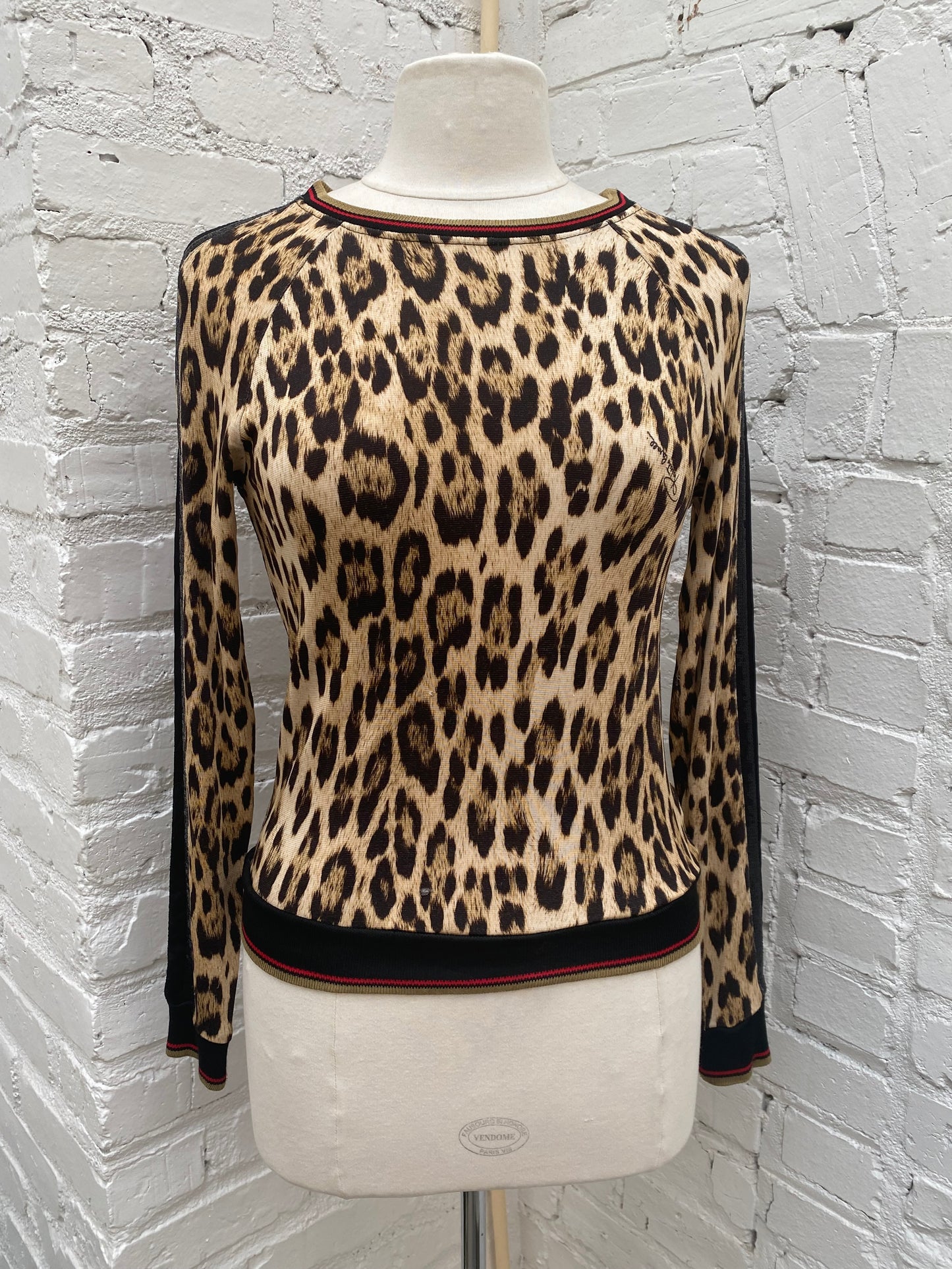 Roberto Cavalli Gym Cheetah Sequin Long Sleeve Top, 38
