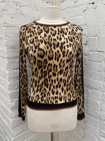 Roberto Cavalli Gym Cheetah Sequin Long Sleeve Top, 38