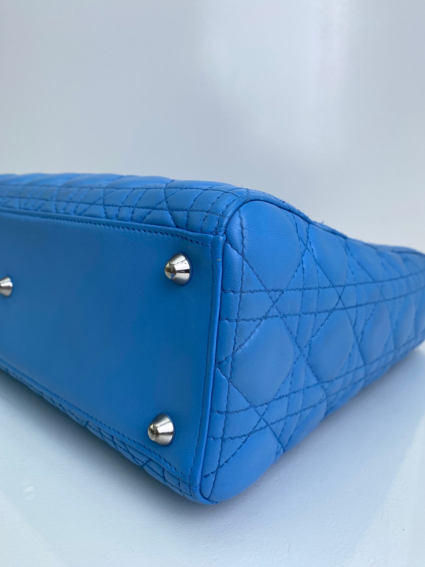 Christian Dior Blue Lady Dior Large Leather Tote SHW