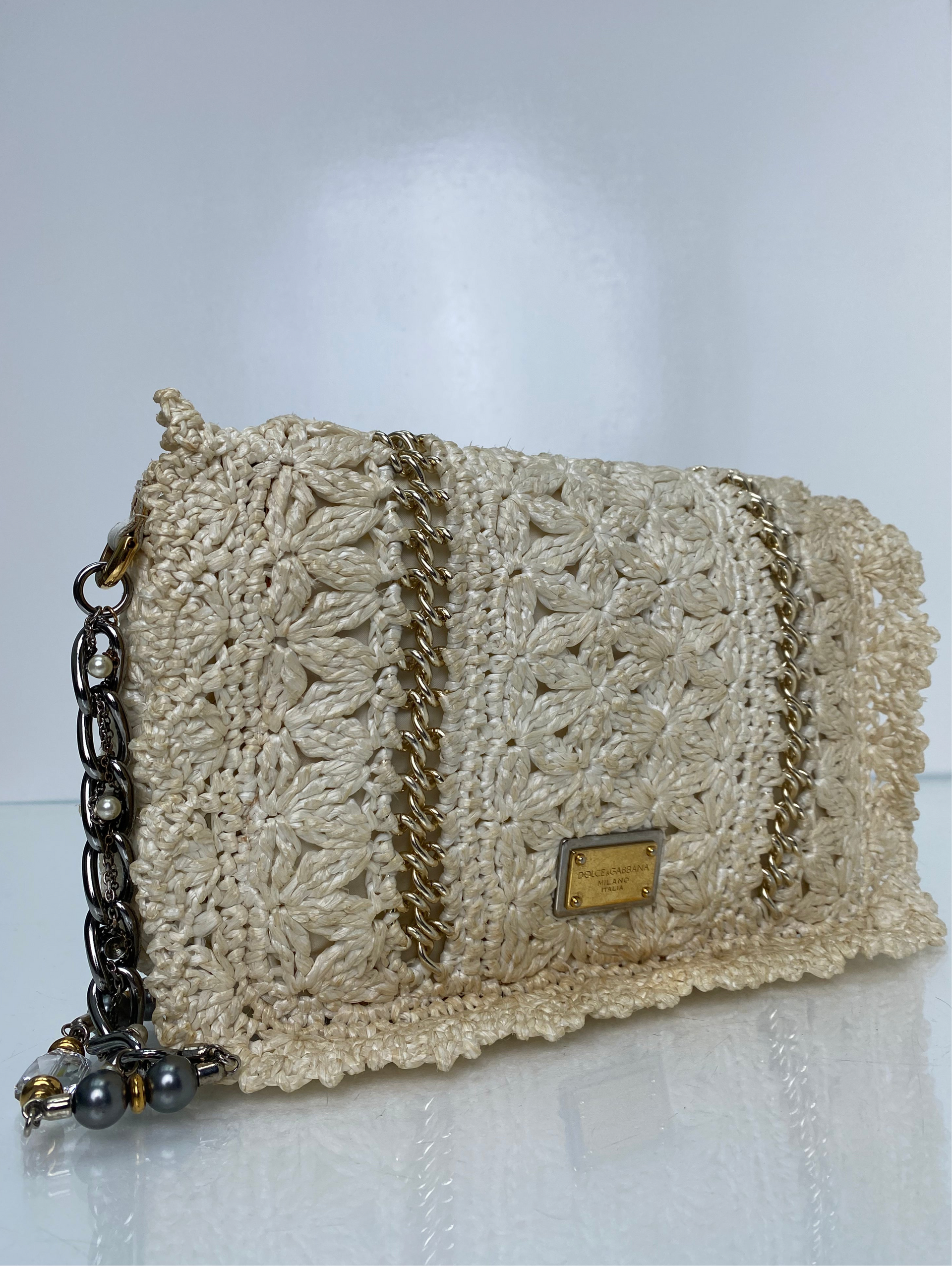 Dolce & Gabbana Cream Crochet & Pearl Shoulder Bag TTW (As Is)