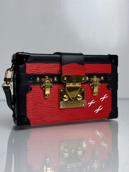 Louis Vuitton Red Epi and Black Petite Malle Trunk Crossbody Bag GHW