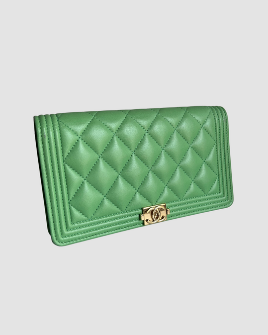 Chanel Boy Bi-Fold Mint Green Lambskin Wallet GHW #27