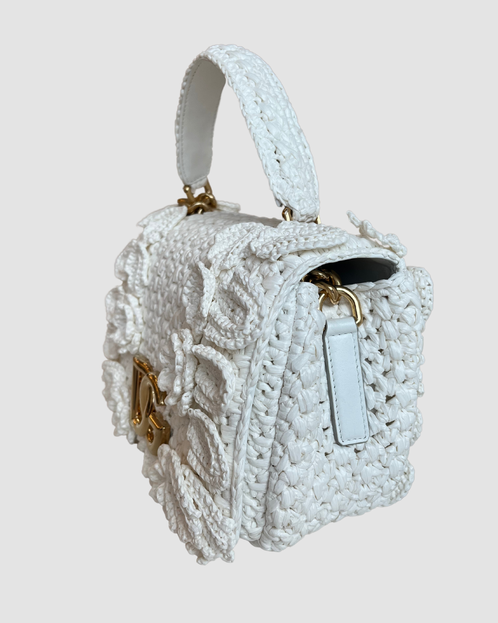 Dolce and Gabbana Crochet Shoulder Bag White