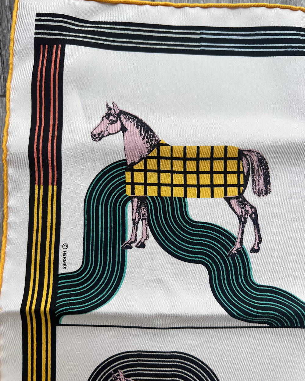 Hermes Silk Pocket Square with Horses