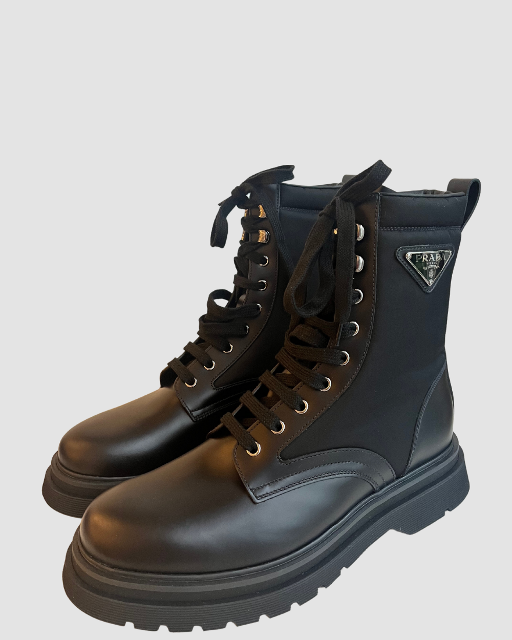 Prada Black Leather & Nylon Combat Boots